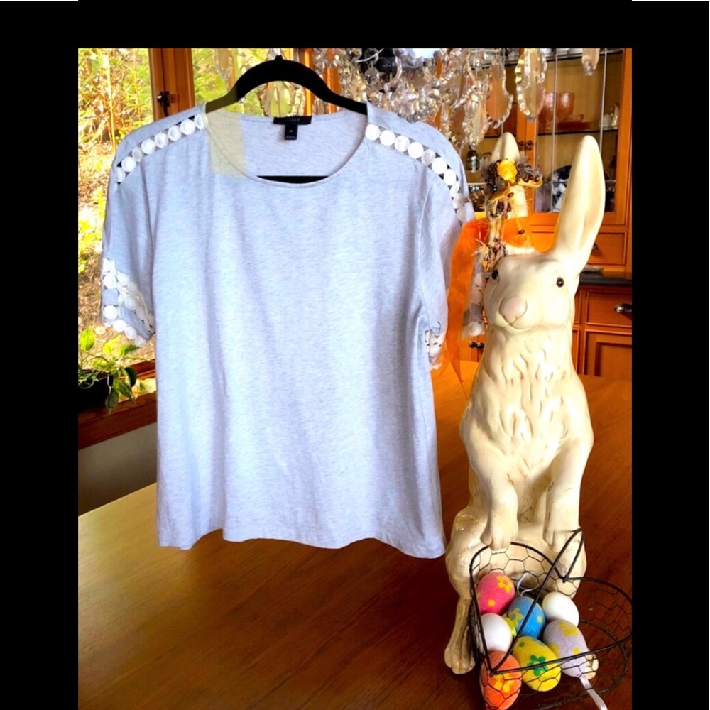 JCrew gray & cream lace tee